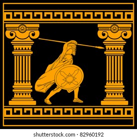 fantasy warrior with columns. third variant. vector illustration