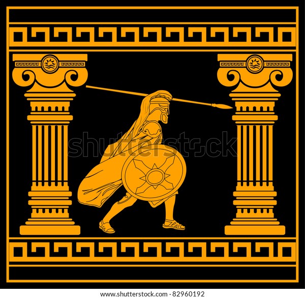 fantasy warrior with columns. third variant. vector illustration