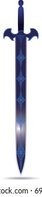 Fantasy warrior sword isolated on white in monochrome retro style. Vector illustration