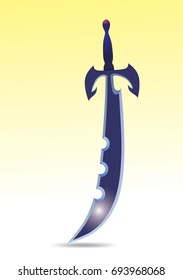Fantasy warrior sword isolated on white in monochrome retro style. Vector illustration