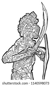 Fantasy warrior with sword and shield ready to fight coloring page for adults and game lovers