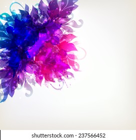Fantasy Watercolor vector background with colorful flower and blots. Abstract floral elements .