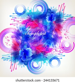 Fantasy Watercolor vector background with colorful flower and blots. Abstract floral elements .