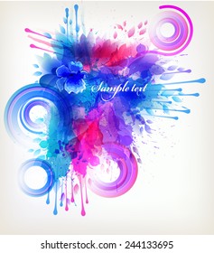 Fantasy Watercolor vector background with colorful flower and blots. Abstract floral elements .