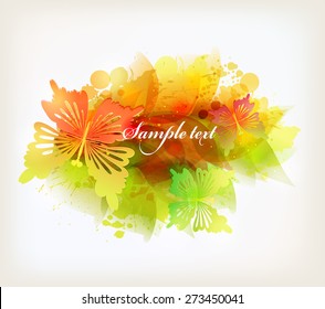Fantasy Watercolor vector background with colorful flower and blots. Abstract floral elements .