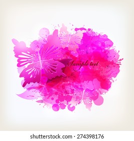 Fantasy Watercolor vector background with colorful flower and blots. Abstract floral elements 