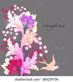 Fantasy Watercolor vector background with colorful flowers and blots. Abstract floral elements .Floral invitation.