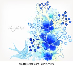 Fantasy Watercolor vector background with colorful flowers and blots. Abstract floral elements .Floral invitation.