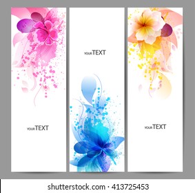 Fantasy Watercolor vector background with colorful flower and blots. Abstract floral elements .Rainbow Colorful Banner Design