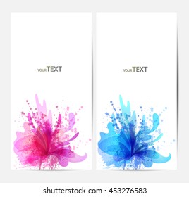 Fantasy Watercolor vector background with colorful flower and blots. Abstract floral elements . Colorful Banner Design
