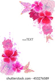 Fantasy Watercolor vector background with colorful flower and blots. Abstract floral elements . Colorful Banner Design
