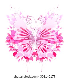 Fantasy Watercolor vector butterfly . background with colorful flower 