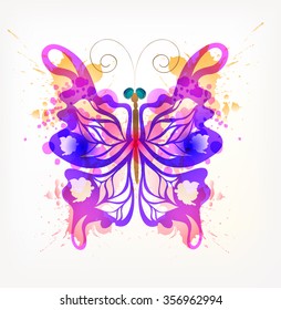 Fantasy Watercolor vector colorful butterflies