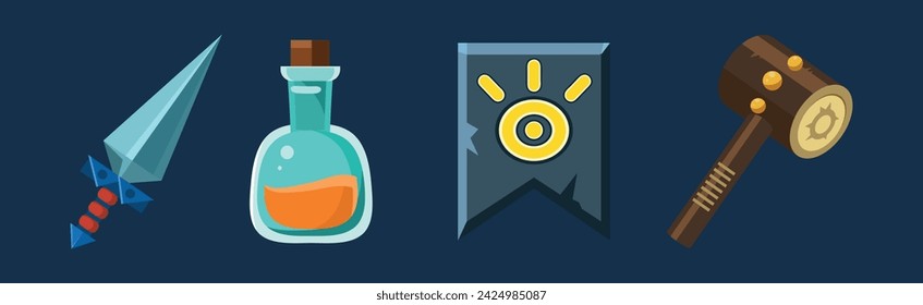 Fantasy Weapon as Game Asset and Icon Vector Set
