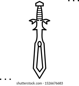 Fantasy weapon line art icon.  Black  aesthetic contour.
