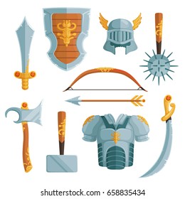 Fantasy Weapons In Cartoon Style. Vector Illustrations Set