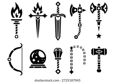 Fantasy weapons and magical items torch sword