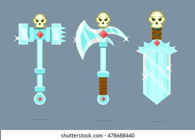 Fantasy Weapons set.  Battle-ax, poleax, Battle War Hammer and Hero Sword
