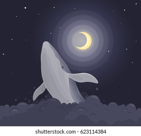 Fantasy whale in the night sky vector wallpaper