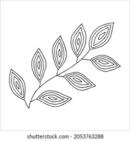 Fantasy whimsical twig with leaves hand drawn doodle element coloring book for kids and adults