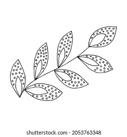 Fantasy whimsical twig with leaves hand drawn doodle element coloring book for kids and adults