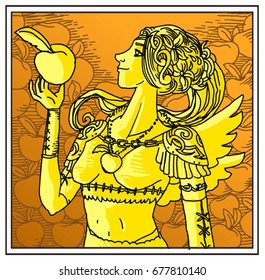fantasy winged woman holding a peach