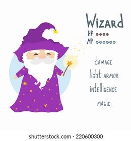 fantasy wizard holds magic wand
