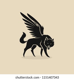 Fantasy wolf with wings - werewolf - isolated vector illustration