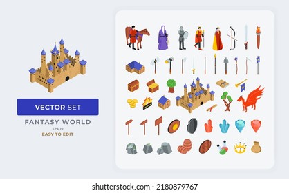 fantasy world collection isometric vector design elements