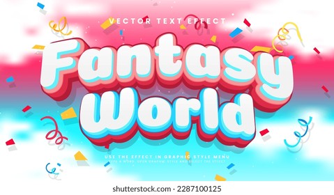 Fantasy world bearbeitbaren Vektortexteffekt. Fröhliche farbige Design-Text-Stil-Effekt.