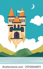 Fantasy World Flying Castle Illustration