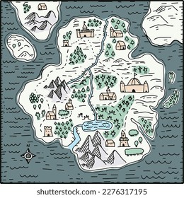 Mapa del mundo fantasmal dibujado a mano