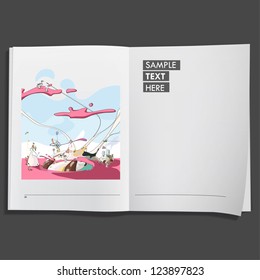 Fantasy world printed on white book, Vector design.