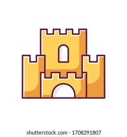 Fantasy yellow film RGB color icon. Fictional story and legends, popular cinema genre. Magical adventure, fairy tale, fable. Medieval castle isolated vector illustration