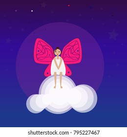 fantasy young girl with wings on the cloud