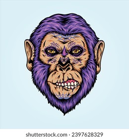 Fantasy zombie monkey nightmare vector illustrations for your work logo, merchandise t-shirt, stickers and label designs, poster, greeting cards advertising business company or brands