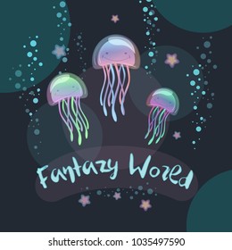 fantazy world glowing jellyfish