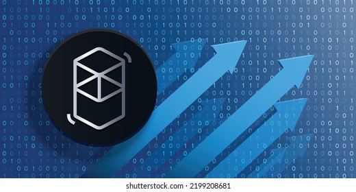Moneda del logotipo de la divisa criptográfica Fantom (FTM) en el fondo futurista de tecnología financiera e ilustración vectorial de banner. Puede utilizarse como diseño de portada, cabecera, fondo, cartel, papel pintado e impresión