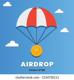 Fantom FTM cryptocurrency airdop concept technology background. Free giveaway and contest promotion crypto coins. Vector editable eps 10 template