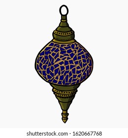 Fanus  lantern in honor of the onset of the holy month of Ramadan. Isolated white. Stock illustration.
