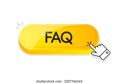 FAQ 3d button. Mouse touched button. Vector illustration.