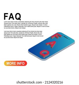 FAQ, plantilla 3D preguntas frecuentes icono vector de preguntas. Símbolo de burbuja de voz de información, mensaje de ayuda.