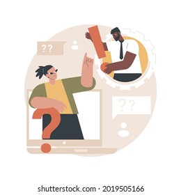 Ilustración de vector de concepto abstracto de FAQ. Preguntas más frecuentes, ayuda al cliente, cómo, interfaz de usuario, barra de menús del sitio web, página corporativa, información del producto, resolver problemas de metáfora abstracta.