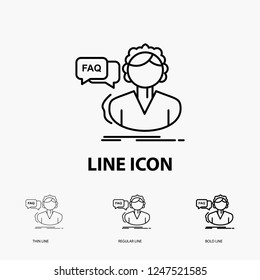 FAQ, Assistance, call, consultation, help Icon in Thin, Regular and Bold Line Style. Vector illustration