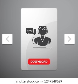 FAQ, Assistance, call, consultation, help Glyph Icon in Carousal Pagination Slider Design & Red Download Button