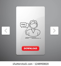 FAQ, Assistance, call, consultation, help Line Icon in Carousal Pagination Slider Design & Red Download Button