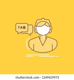 FAQ, Assistance, call, consultation, help Flat Line Filled Icon. Beautiful Logo button over yellow background for UI and UX, website or mobile application