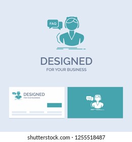 FAQ, Assistance, call, consultation, help Business Logo Glyph Icon Symbol for your business. Turquoise Business Cards with Brand logo template.