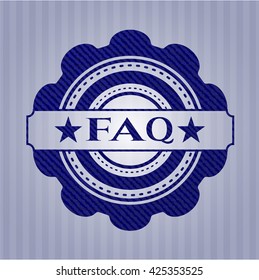 FAQ badge with denim background