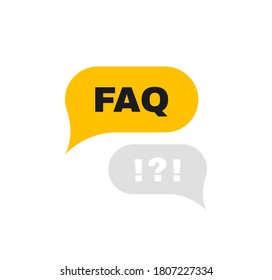 FAQ badge with question and exclamation mark. Help speech bubble. Logo design. Vector illustration.